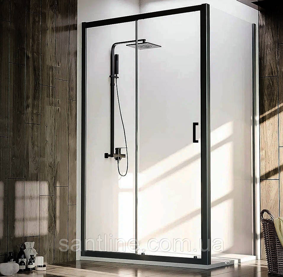 Душова кабіна DUSEL A-517B Black Matt 120х100х195 см розсувні двері чорний профіль, прозоре скло 6мм, фото 1