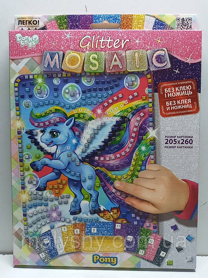 Дитяча самоклеюча аплікація (глітерна мозаїка) "GLITTER MOSAIC" / Креативна творчість Danko toys / БМ-03-06