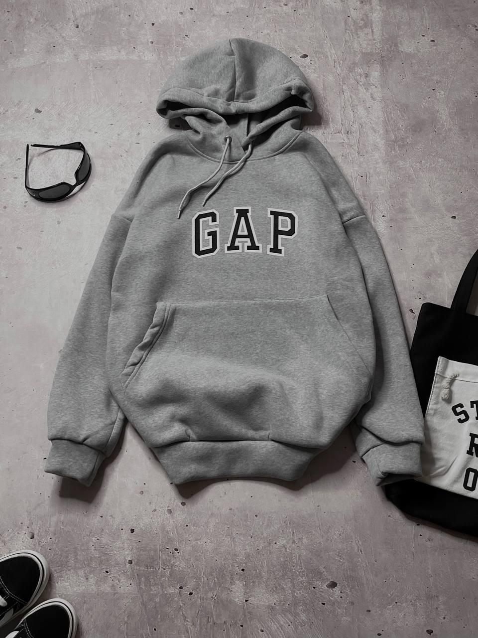 Жіночий базовий худі оверсайз весняна з написом GAP батник тринити на флісі світшот з капюшоном толстовка