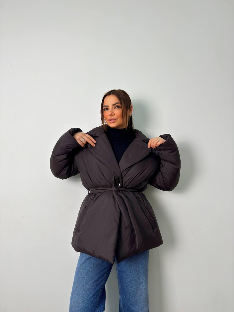 Жіноча трендова куртка-жакет з поясом в стилі оверсайз, фото 1