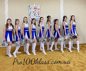 Форма спортивна дитяча для черлідера синій: майка + спідниця-шорти. Групові костюми для чорнидингу