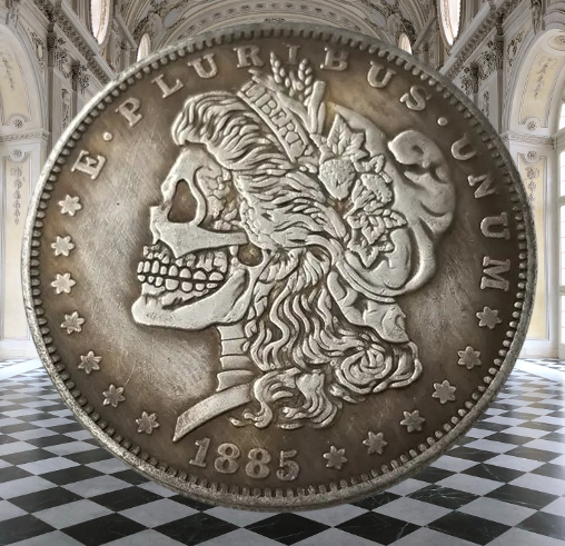 Сувенір монета долар США 1885г "Череп королеви свободи". Hobo Coin American Morgan
