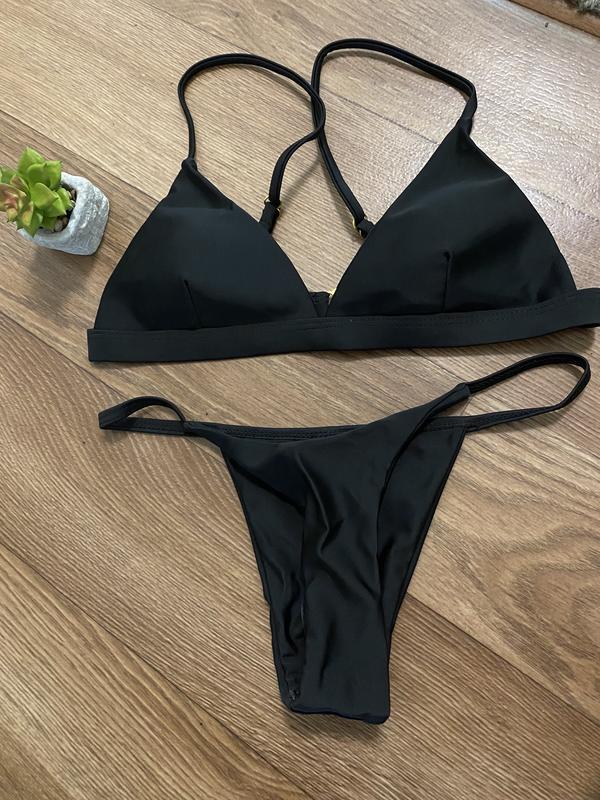 Жіночий пляжний чорний купальник без кісточок, фото 1