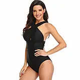 Пляжний жіночий суцільний купальник чорного кольору з палітуркою, фото 2