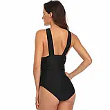 Пляжний жіночий суцільний купальник чорного кольору з палітуркою, фото 9