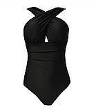 Пляжний жіночий суцільний купальник чорного кольору з палітуркою, фото 3