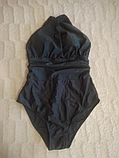 Пляжний жіночий суцільний купальник чорного кольору з палітуркою, фото 4