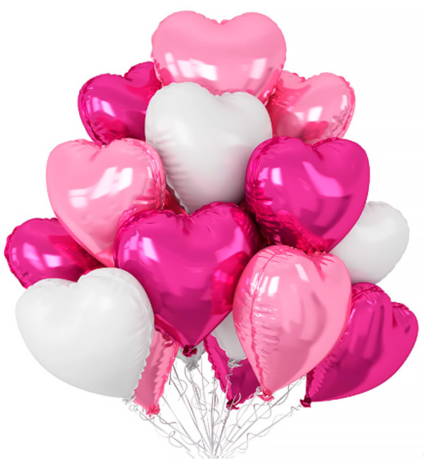 Набір повітряних кульок "Серця", 15 шт., колір - малиновий, рожевий, білий