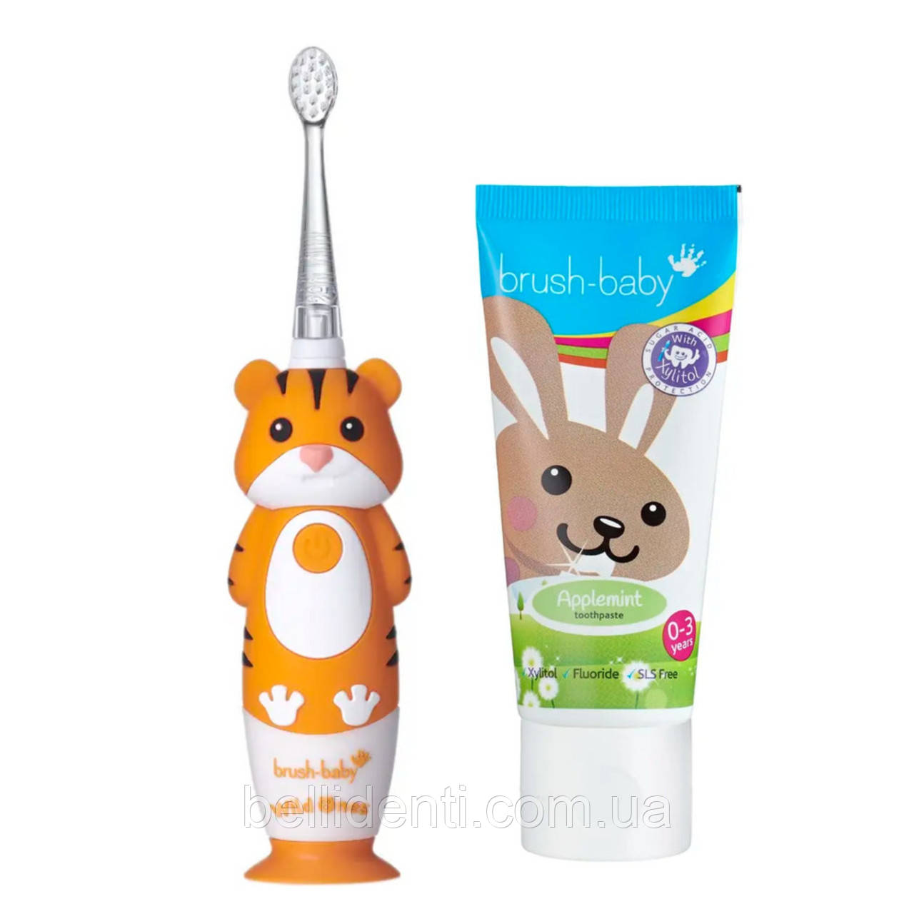 Набір Brush-Baby WildOnes Sonic від 0 до 3 років (щітка тигреня Toby + паста 50 мл зайчик)