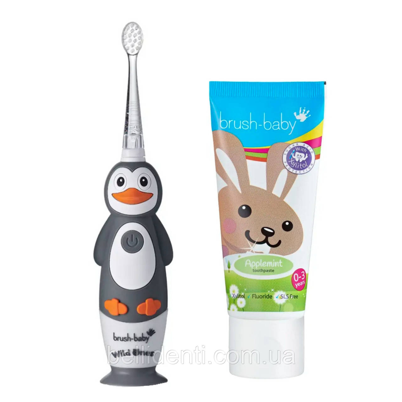 Набір Brush-Baby WildOnes Sonic від 0 до 3 років (щітка пінгвін Percy + паста 50 мл зайчик)