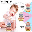 Розвивальний дитячий набір 6в1 Сенсорні кубики Фігурка коали Куб із гумками Пірамідка сортер Пальчикові ігри, фото 4