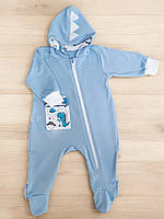 Дитячий комбінезон на 3-6 міс. 62-68см з турецького футера 2-х нитки -100% бавовна - Діно - блакитний