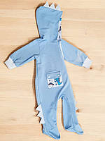 Дитячий комбінезон на 0-3 міс. 62см з турецького футера 2-х нитки -100% бавовна - Діно - блакитний