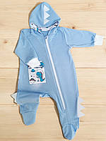 Дитячий комбінезон на 6-9 міс. 68-74см з турецького футера 2-х нитки -100% бавовна - Діно - блакитний