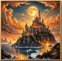 Алмазна мозаїка Стародавній замок, 40х40 см, Картина стразами (повна викладка, круглі камені)