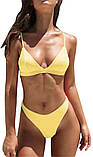 Пляжний жіночий купальник із еластану жовтого кольору ліф та трусики, фото 3