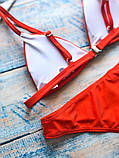 Пляжний жіночий купальник помаранчевого кольору плавки та ліф без кісточок, фото 5
