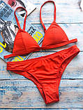 Пляжний жіночий купальник помаранчевого кольору плавки та ліф без кісточок, фото 3