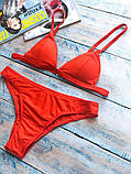 Пляжний жіночий купальник помаранчевого кольору плавки та ліф без кісточок, фото 4