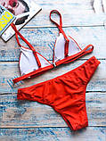 Пляжний жіночий купальник помаранчевого кольору плавки та ліф без кісточок, фото 7