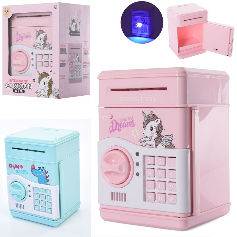 Скарбничка-сейф MK 4776, 19 см, сейф із кодом, затягує купюри, світло, звук, фото 1