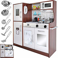 Кухня дитяча дерев'яна Kruzzel 22114 з посудом та світлом КОРИЧНЕВА