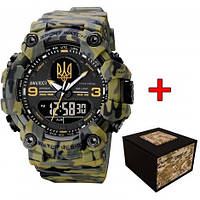 Тактичний багатофункціональний годинник Awarder 001 Тризуб золото Camo Green + Коробка