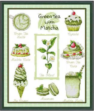 Набір для вишивання за нанесеною на канву схемою “Green tea”. AIDA 14CT printed , 35*41см., фото 1