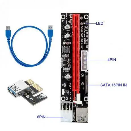Адаптер Riser Card VER103D PCI-E Extender, 60 см, USB 3.0, живлення 6Pin/4Pin/SATA