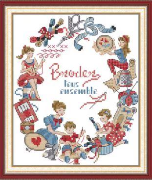 Набір для вишивання за нанесеною на канву схемою “Embroidery together ”. AIDA 14CT printed , 21*27 см., фото 1