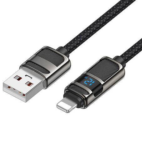 Кабель Hoco U137 Line charging data cable with display iP Black, фото 1