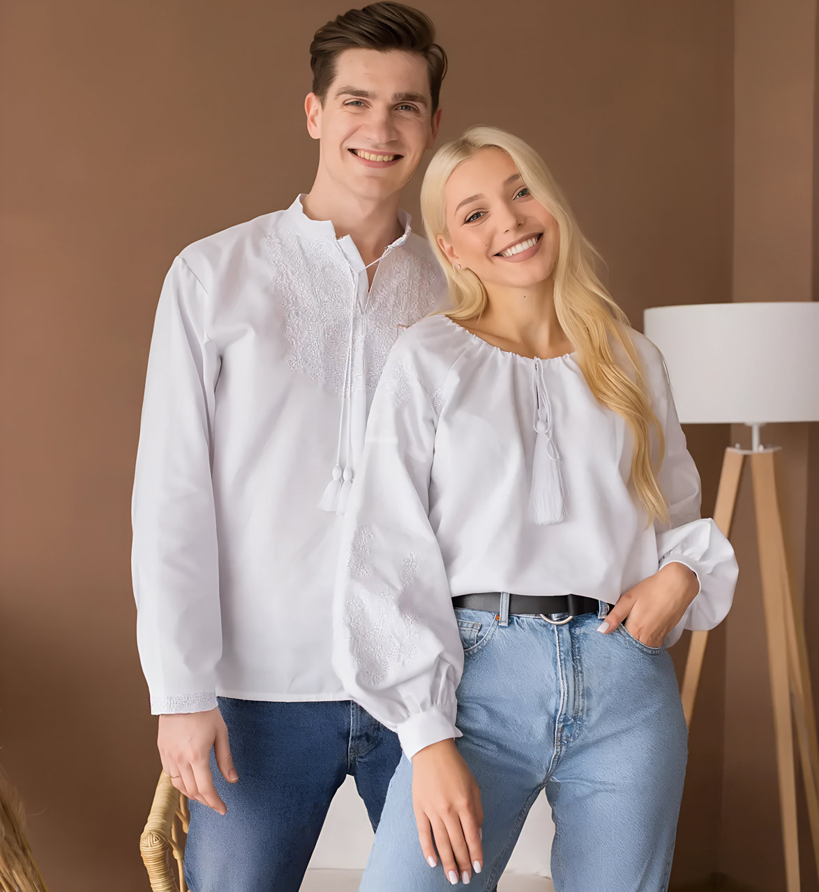 Пара білих вишиванок Зірка з домотканого полотна