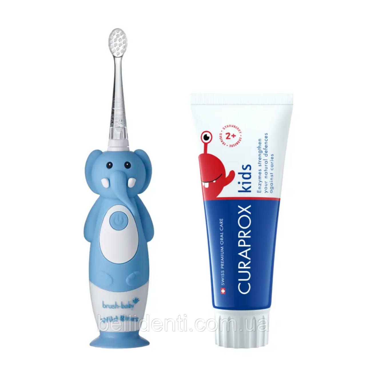 Набір Brush-Baby WildOnes Sonic Curaprox від 2 до 6 років (щітка слоник Evie + паста 60 мл з фтором)