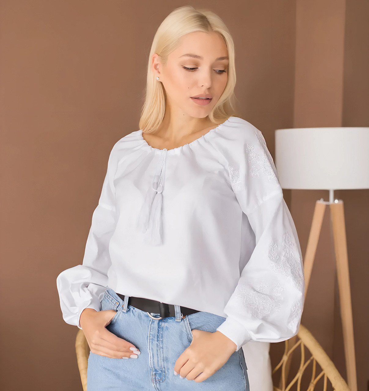 Вишиванка жіноча Зірка домоткана біла р. L.