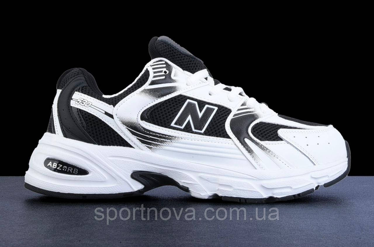 Жіночі підліткові кросівки весна/літо New Balance 530 шкіра/сітка білі з чорним р.37,38,40,41