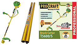 Бензокоса 4-тактна Procraft T5600/S (2 штанги: розбірна та суцільна, 3 ножі + качушка з волосінню +ремінь рюкзак)