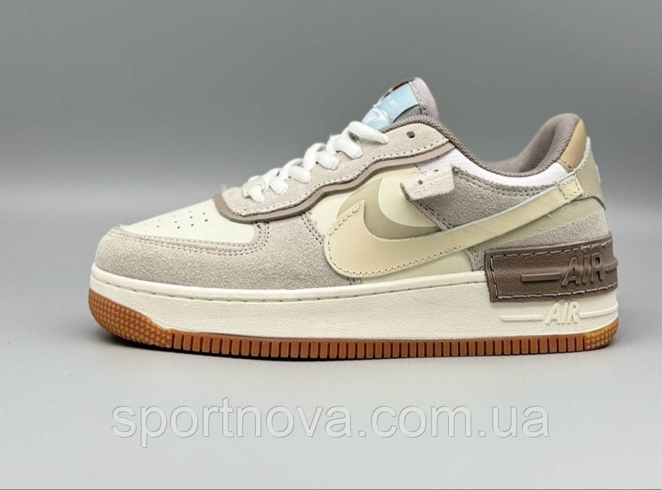 Жіночі демісезонні кросівки Nike Force шкіряні бежеві з кавовим р 38