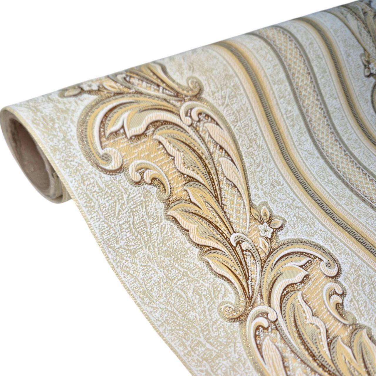 Шпалери вінілові на флізеліновій основі 10,05 × 1,06 м 3664-05, бежеві із золотистим для спальні, вітальні, коридору, фото 1