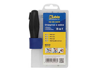 Викрутка 8 в 1 в кейсі PH2-SL5 мм, PH1-SL4 мм, Pentalobe 0.8-2 мм, CrV6150, HRC 51-54 ТМ Kubis BP