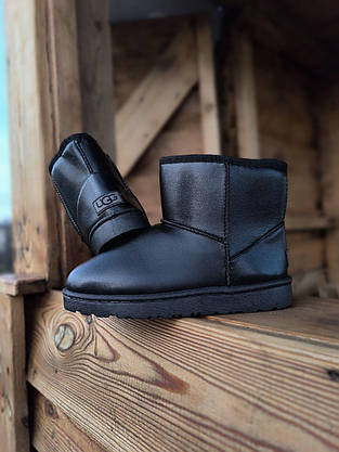 UGG Чорні низькі уги еко — шкіра жіночі теплі зимові міні-необорідки ботильйони, фото 3