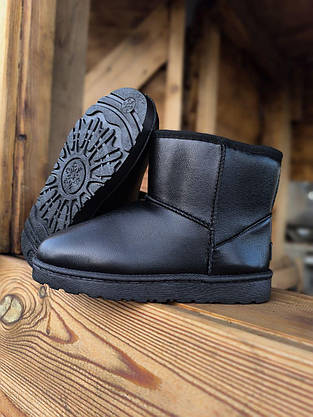 UGG Чорні низькі уги еко — шкіра жіночі теплі зимові міні-необорідки ботильйони, фото 6