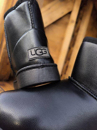 UGG Чорні низькі уги еко — шкіра жіночі теплі зимові міні-необорідки ботильйони, фото 5