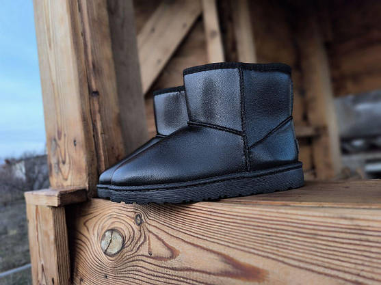 UGG Чорні низькі уги еко — шкіра жіночі теплі зимові міні-необорідки ботильйони, фото 4
