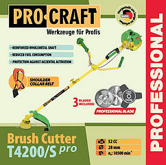 Бензокоса Procraft T4200/S Pro (Розбірна штанга, 3 ножі + качушка з волосінню +ремінь рюкзак)