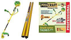 Бензокоса Procraft T4200/S Pro (2 штанги: розбірна та суцільна, 3 ножі + качушка з волосінню +ремінь рюкзак)