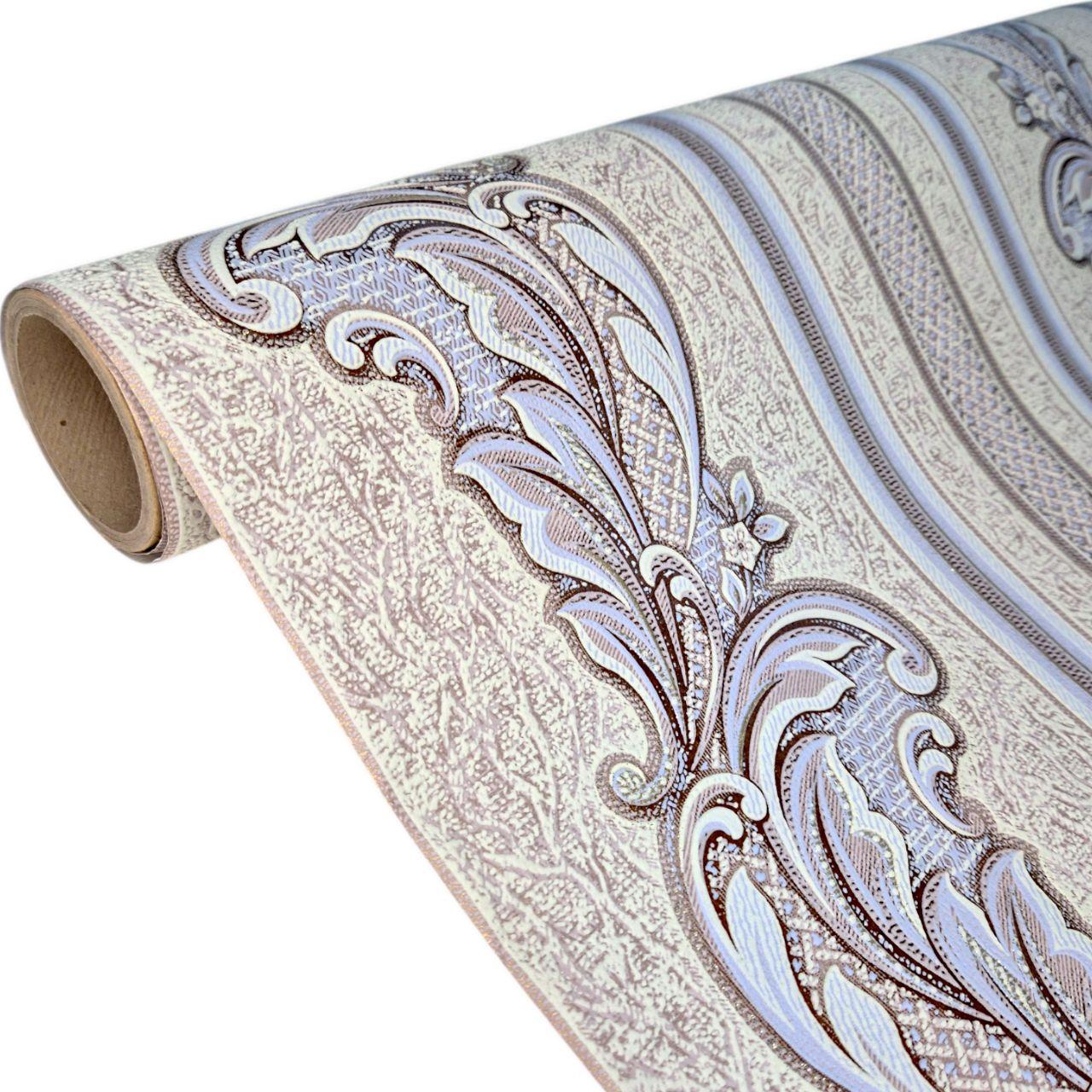 Шпалери вінілові на флізеліновій основі 10,05 × 1,06 м 3664-06, бежеві з блакитним орнаментом для спальні, вітальні, коридору, фото 1