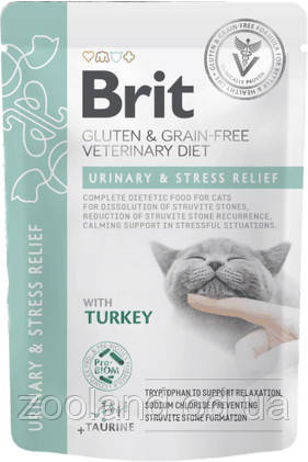 101117/6723/1184 Brit Veterinary Diet Cat GF Urinary & Stress Relief пауч з індичкою, 12 шт.