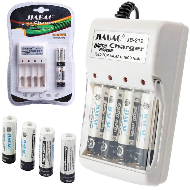 Зарядний пристрій для акумуляторів АА та ААА, Jiabao JB-212 + 4 акумулятори ААА, фото 1