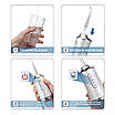 Іригатор для чищення зубів та порожнини рота Oral Irrigator з акумулятором та змінними насадками. Колір: білий, фото 4