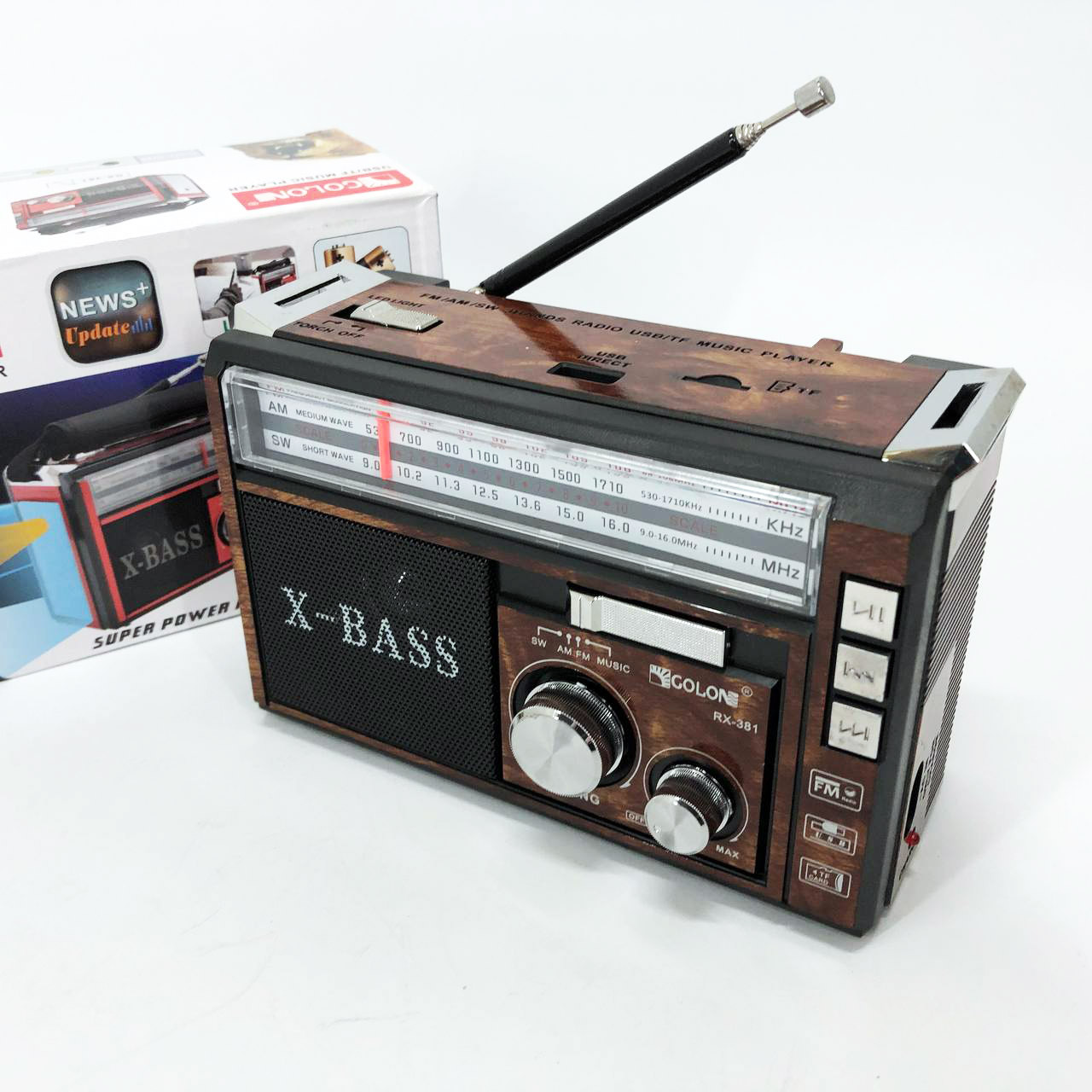 Радіоприймач портативне радіо Golon RX-381 акумуляторний ретро стовпчик usb sd mp3 fm. Колір: коричневий, фото 1